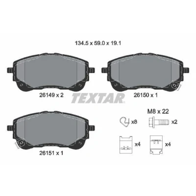 Abbildung von TEXTAR 2614901 Bremsbelagsatz mit akustischer Verschleißwarnung Bremssattelschrauben Zubehör TOYOTA: Corolla XII Estate, Hatchback