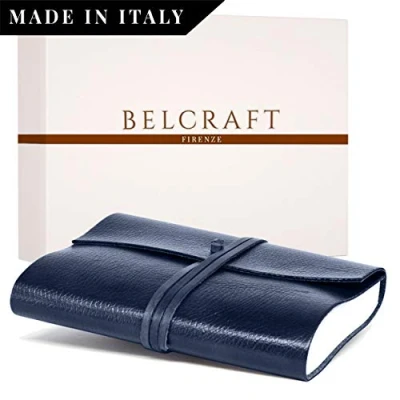 Abbildung von Tivoli mittelgroßes Notizbuch aus recyceltem Leder, Handgearbeitet in klassischem Italienischem Stil, Geschenkschachtel inklusive, Tagebuch, Lederbuch (12x17 cm) Ozean Blue