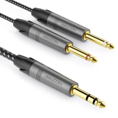 Abbildung von deleyCON 3,0m 6,3mm Klinke Stereo auf 2x Mono Kabel Insertkabel Y Audiokabel Splitter Digital Interface Instrument für Mixer, Audio Recorder, Gitarre, Verstärker, Mikrofon