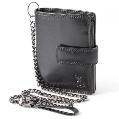 Abbildung von MATADOR Herren Biker Geldbörse Portemonnaie Leder mit Kette Brieftasche Portmonee Männer RFID Schutz &amp; Geschenk Box Geldtasche Geldbeutel Lederportmonai Herrenbrieftasche Nappa Schwarz