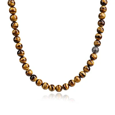Abbildung von COAI Geschenkideen Herren Halskette aus Tigerauge Perlenkette Bead Kette mit Chinesischer Langlebigkeit Charm Silber 55cm