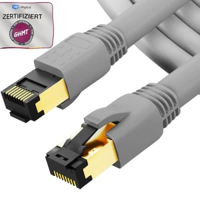 Abbildung von HB DIGITAL 5m CAT 8.1 Netzwerkkabel S/FTP LSZH, 40 Gbit/s LAN Patchkabel mit RJ45 Stecker Ethernet Data Cable 40.000 Mbit/s+GHMT Zertifikat Grau