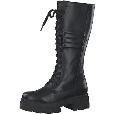 Abbildung von MARCO TOZZI Damen Langschaftstiefel ohne Absatz aus Leder Plateau, Schwarz (Black), 41
