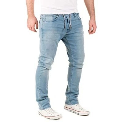 Abbildung von WOTEGA Noah Denim Sweat Hosen Herren Jeans Jeanshose Männer Slim Fit Jogginghose in Denimoptik, Blau (Blue Shadow 3R4020), W30/L34