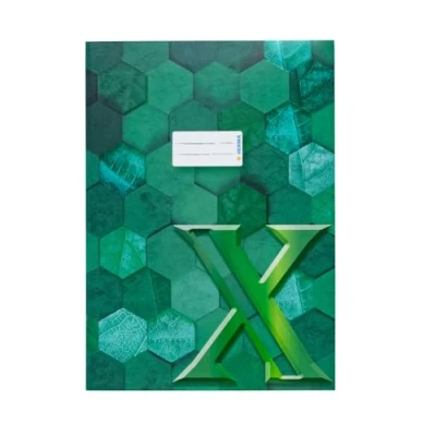 Abbildung von HERMA 20087 Heftumschlag A4 Karton Grün, 10 Stück, veredelte Hefthülle mit Beschriftungsfeld aus stabilem &amp; extra starkem Papier, Heftschoner Hexagon Muster Motiv für Schulhefte, farbig