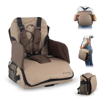 Abbildung von Mobiclinic® Kids, Tragbarer Hochstuhl, Monkey, Reisehochstuhl, 6 Bis 36 Monate, 15kg, Faltbar, Verstellbarer 5 Punkt Gurt, mit Aufbewahrung, Hochstuhl Baby, Babysitz, Farbe Beige