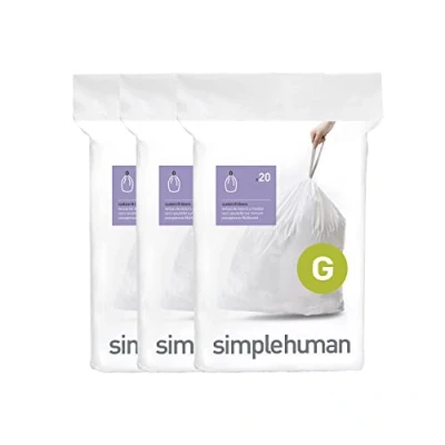 Abbildung von simplehuman CW0257 Code G passgenaue Müllbeutel, 30 Liter, 3 x Packung mit 20 (60 Stück), weißer Kunststoff