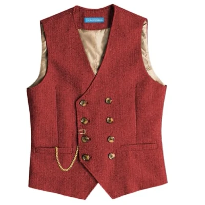 Abbildung von Solovedress Mens Vintage Wolle Anzugweste Regular Fit Weste Anzug für Hochzeit Groomsmen(Red,L)