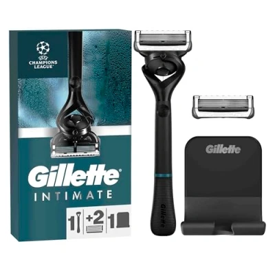 Abbildung von Gillette Intimate Nassrasierer für den Intimbereich, Intimrasierer + 2 Rasierklingen, mit Duschaufhänger Rasierer zur einfachen Aufbewahrung, Geschenk Männer