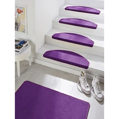 Abbildung von Hanse Home Stufenmatten Fancy Treppen Teppich Treppenmatten Selbstklebend Sicherheit Stufenteppich halbrund für Treppenstufen Lila, ca. 23x65cm 15 Stück