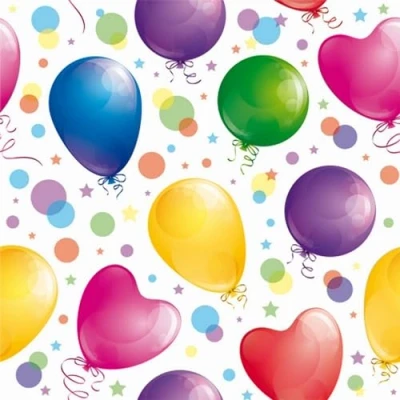 Abbildung von 20 Servietten Geburtstag Kunterbunte Ballonparty als Tischdeko. Papierservietten mit Motiv. Auch für Decoupage und Serviettentechnik 33x33cm