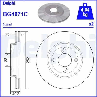 Abbildung von DELPHI BG4971C Bremsscheibe 252 20 4 Belüftet beschichtet unbehandelt ohne Radlager, ABS Sensorring SUZUKI: SWIFT 4, 5, Baleno II Hatchback