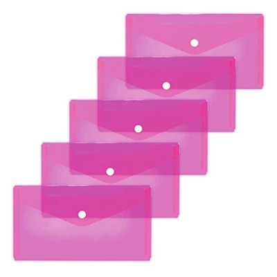 Abbildung von HERMA 20039 Dokumententaschen DIN lang transparent pink rosa, 5 Stück, kleine Sichttaschen Umschläge mit Druckknopf, Briefumschläge aus Plastik für Schule, Uni, Büro, Reise