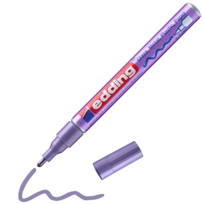 Abbildung von edding 751 Glanzlackmarker violett (lila) metallic 1 Lackmarker Rundspitze 2 mm Lackstift für Glas, Stein, Holz, Kunststoff und Papier wasserfest, stark deckend