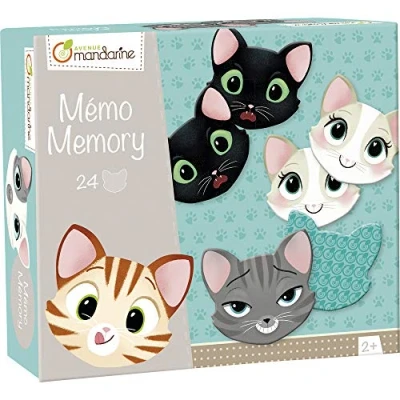 Abbildung von Avenue Mandarine JE505O Memory Domino (mit 24 Karten aus Karton, ideal für die Motorik Ihres Kindes, ab 2 Jahren geeignet) 1 Pack Katzengesichtern
