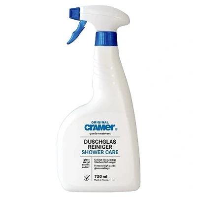 Abbildung von Cramer Duschglas Reiniger 750 ml gegen Kalk und Schmutz für Glasdusche, Duschkabine besonders schonender Spezialreiniger beschichtete &amp; unbeschichtete Glasoberflächen