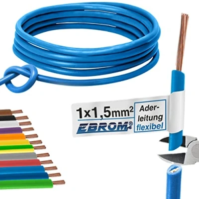 Abbildung von Aderleitung Verdrahtungsleitung Einzelader flexibel 1,5 mm2 PVC Leitung H07V K mm² Farbe: hellblau viele Längen in 5 Meter Schritten lieferbar, Ihre Länge: 20 m