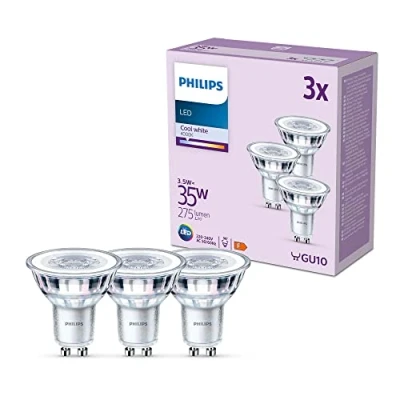 Abbildung von Philips Classic LED GU10 Lampe, 35W, klar, neutralweiß, nicht dimmbar, 3er Pack