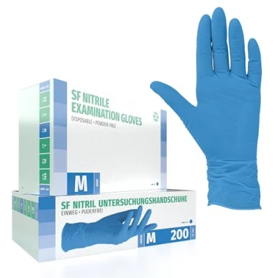 Abbildung von SF Nitrilhandschuhe M Blau 200 Stück Einweghandschuhe, Einmalhandschuhe, Medizinische Handschuhe, Puderfrei, Latexfrei, Handschuhe Einweg zum Kochen, Putzen, für Medizin, Küche, Kosmetik, Haushalt