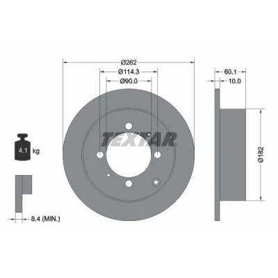 Abbildung von TEXTAR 92104000 Bremsscheibe 262 10 04/07 114,3 voll ohne Radbefestigungsbolzen, Radnabe MITSUBISHI: Lancer 7 Limousine, GALANT 6,