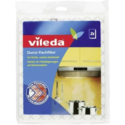 Abbildung von Vileda Dunst Flachfilter, Universalformat, hohe Filterleistung durch feine Vliesstruktur, Filterwechsel Farbanzeige, inkl. 2 Einweg Handschuhe zum Filter wechseln, 2er Pack