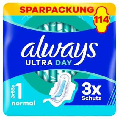 Abbildung von Always Ultra Binden Damen Gr. 1, Normal, 114 Damenbinden mit Flügeln (3 x 38 Stück) Multipack, ultradünn und super absorbierend