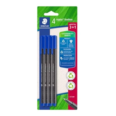 Abbildung von STAEDTLER Fineliner Triplus, Blau, 4 Stück, 3 + 1 Stück