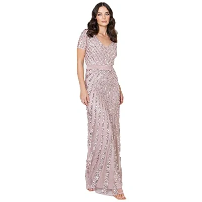 Abbildung von Maya Deluxe Damen Short Sleeve Stripe Embellished Maxi Bridesmaid Dress, Frosted Pink, 48 EU