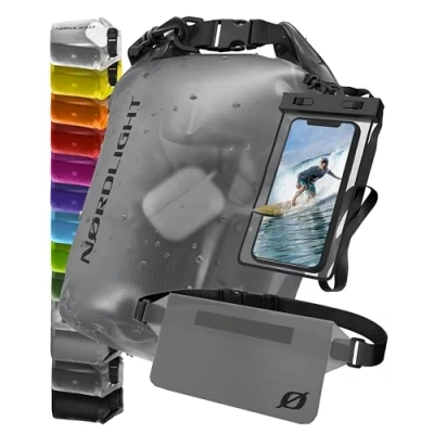 Abbildung von Nordlight wasserdichte Tasche 3er Set (Anthrazit) Dry Bag 10l + Handyhülle Hüfttasche IPX8 Schutz Mit Verstellbaren Gurten Für Strand, Stand Up Paddling
