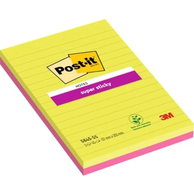 Abbildung von Post it Super Sticky Notes im Großformat, Rosa und Grün, Liniert, 2 Blöcke, 127 mm x 203 mm, 45 Blatt pro Block Extra stark klebende Notizzettel für To Do Listen Erinnerungen
