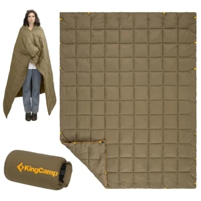 Abbildung von KingCamp Leichte Campingdecke, multifunktionale und warme Steppdecke mit Druckknopf, wasserabweisend, für Reisen, Flugzeug, Wandern, Picknick