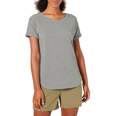 Abbildung von Amazon Essentials Damen Leichtes Fitness T Shirt mit Rundhalsausschnitt und lockerer Passform (in Übergröße erhältlich), Mittelgrau Meliert, L