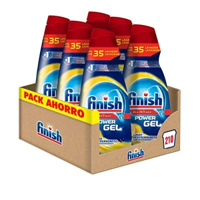 Abbildung von Finish All in 1 Max Power Gel Zitrone Entfettungsgel für Spülmaschine, 6 Stück 210 Wäschen