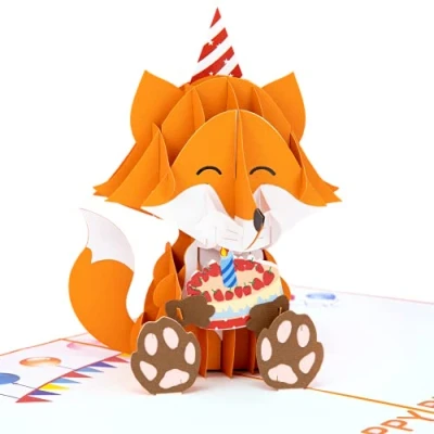 Abbildung von LIMAH® Pop Up 3D Grußkarte/Geburtstagskarte, Einladungskarte, Geschenkkarte/Fuchs Motiv/für Kinder/in Orange/Groß