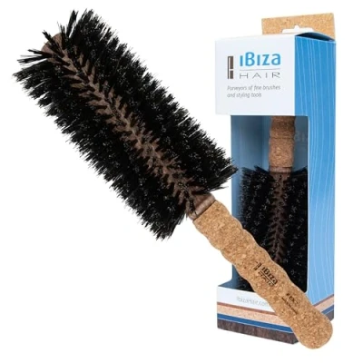 Abbildung von Ibiza Hair Rundbürste Korkholz Eco EX7 natürlich professionell handgefertigt extra lang
