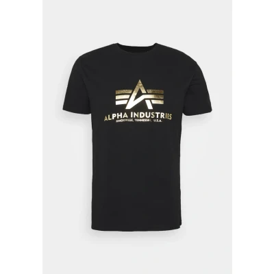 Abbildung von Alpha Industries FOIL Tshirt print, Herren, Größe: Small, Black/yellow gold