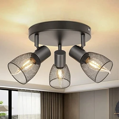 Abbildung von Dehobo LED Deckenstrahler Schwenkbar 350, 3 Flammig E14 Strahler Deckenleuchte Spot Schwarz, Deckenlampe Industrial Runden für Küche, Wohnzimmer, Schlafzimmer, Nein Leuchtmittel