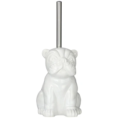 Abbildung von WENKO WC Garnitur Bulldog, Toilettenbürstenhalter mit Toilettenbürste in Form Einer Bulldogge, Keramik, 12 x 19,5 15,5 cm, weiß