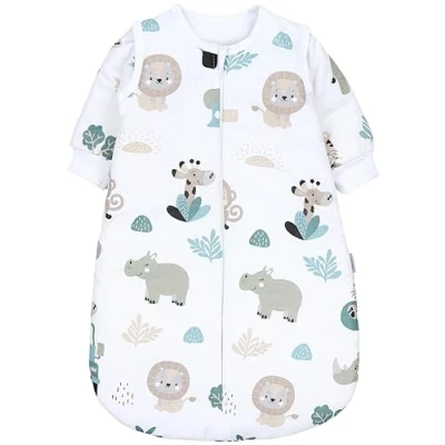 Abbildung von TupTam Schlafsack Baby 2.5 TOG Ganzjahresschlafsack mit abnehmbaren Ärmeln, OEKO TEX zertifiziert, Farbe: Zoo Grün, Größe: 56 62