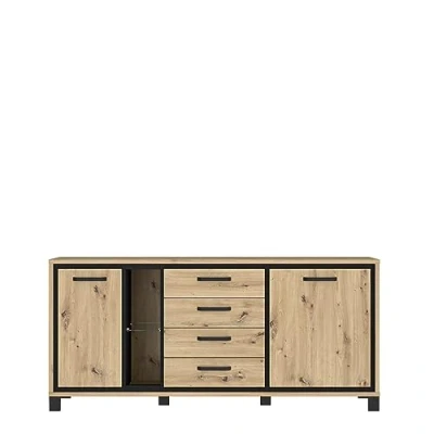 Abbildung von FORTE Trondheim Kommode mit 2 Türen und 4 Schubladen, Holzwerkstoff, Artisan Eiche kombiniert Schwarz Eiche,74,7 x 81,3 177,4 cm