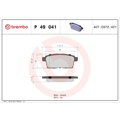 Abbildung von BREMBO P 49 041 Bremsbelagsatz exkl. Verschleißwarnkontakt ohne Zubehör MAZDA: CX 7, 9