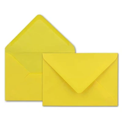 Abbildung von 50x Brief Umschläge in Gelb 80 g/m² Kuverts DIN B6 Format 12,5 x 17,6 cm Nassklebung ohne Fenster