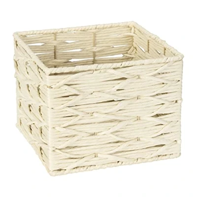 Abbildung von WENKO Badbox Vabriano, Aufbewahrungskorb aus Papier Geflecht, zur Bad und Büro Aufbewahrung, 24 x 18,5 cm, Boho Style, quadratisch, Beige