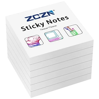 Abbildung von ZCZN Haftnotiz Sticky Notes Selbstklebende Haftnotizzettel Notizzettel Klebezettel 6 Blöcke, 80 Blatt, 76 x mm, weiß