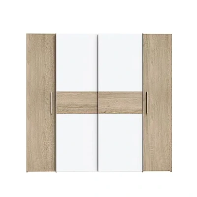 Abbildung von FORTE KALIXTUS Schrank 200, Kleiderschrank, Schwebetürenschrank Skandinavisch Schlafzimmer 4 türig, Holzdekor: Sonoma Eiche / Weiß, 200 cm breit x 190.5 hoch 62 tief