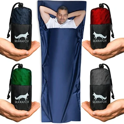 Abbildung von Silkrafox Compact Hüttenschlafsack, Ultraleicht Inlett aus Mikrofaser, Kunst Seidenschlafsack, Schlafsack Inlay für Reise, Sommer, Tropen, Hütte, rot