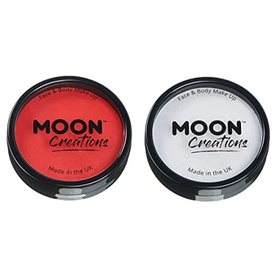 Abbildung von Moon Creations Pro Gesichts und Körper Make up, Set mit England Flagge in Rot Weiß, professionelle Farbfarben Kuchentöpfe für Gesichtsbemalung, Festivals, Halloween Kinder, Erwachsene