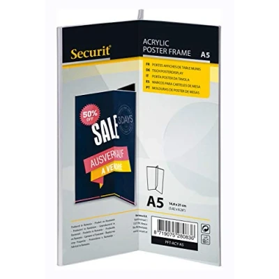 Abbildung von Securit Acryl Tisch Aufsteller, transparenter dreiseitiger Kartenhalter DIN A5 in Y Form, ideal zur Präsentation von Getränke oder Speisekarten