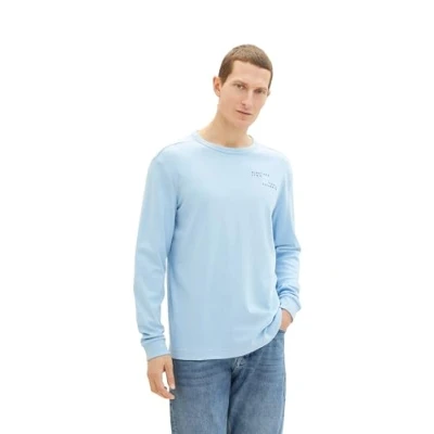 Abbildung von TOM Tailor Basic MIT Print Langarmshirt, Herren, Größe: Medium, Washed out middle blue