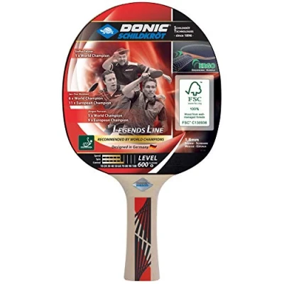 Abbildung von Donic Schildkröt Tischtennisschläger Legends 600 FSC, Ergo Griff, 1,8 mm Schwamm, FSC Holz, Prestige ITTF Belag, 724416